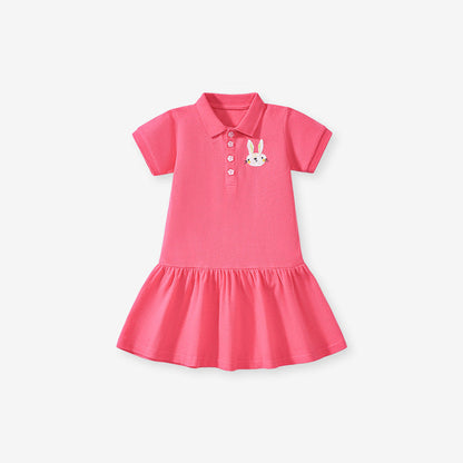 MyKids-USA® Cute Rabbits Pattern Short Sleeves Polo Dress for Stylish Girls