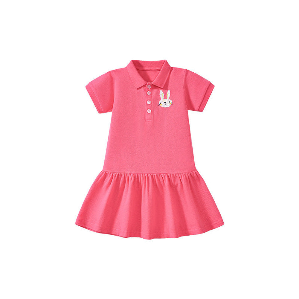 MyKids-USA® Cute Rabbits Pattern Short Sleeves Polo Dress for Stylish Girls