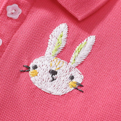 MyKids-USA® Cute Rabbits Pattern Short Sleeves Polo Dress for Stylish Girls