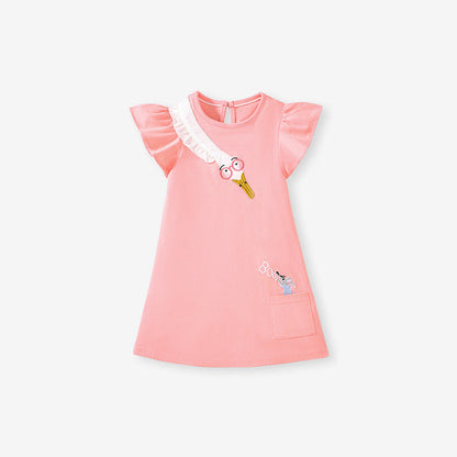 MyKids-USA® Cute Goose Cartoon Pattern Short Sleeves Dress for Stylish Girls