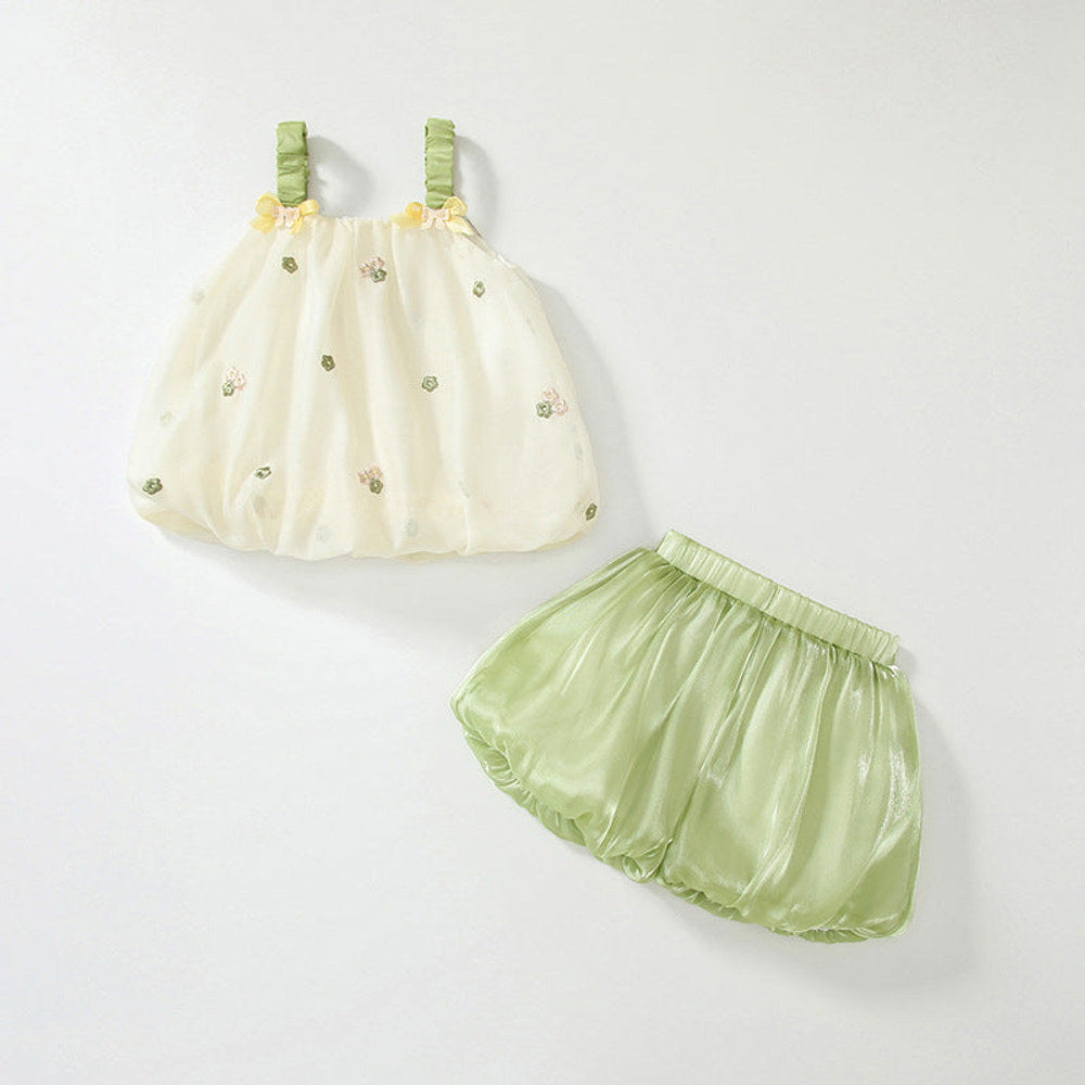 MyKids-USA® Baby Kids Floral Pattern Vest and Green Shorts Clothing Set for Girls