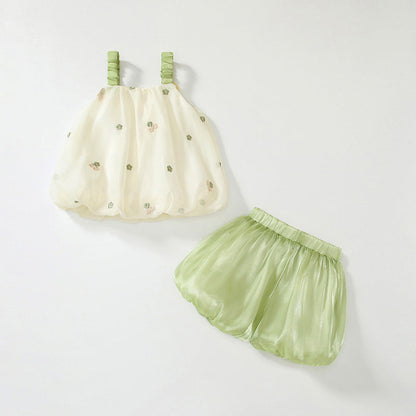 MyKids-USA® Baby Kids Floral Pattern Vest and Green Shorts Clothing Set for Girls