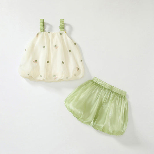 MyKids-USA® Baby Kids Floral Pattern Vest and Green Shorts Clothing Set for Girls
