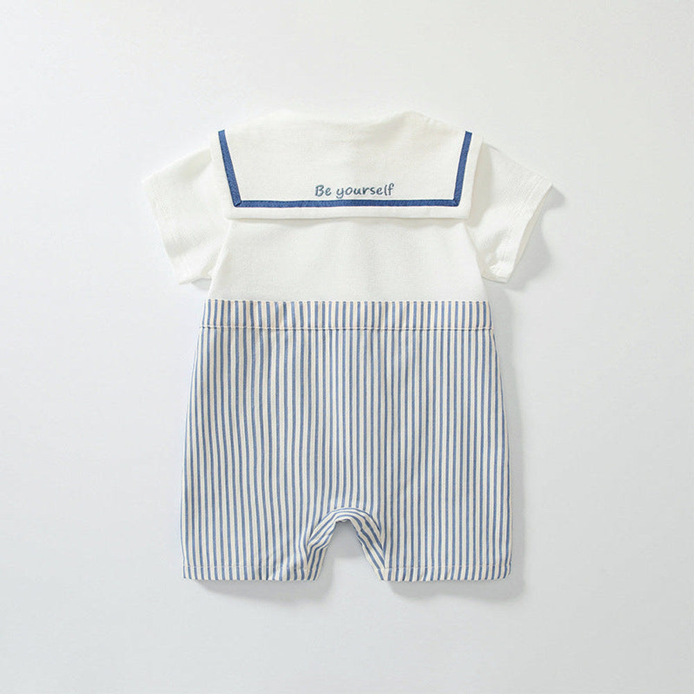 MyKids-USA® Baby Boys Short Sleeves Cute Striped Pattern Navy Style Rompers