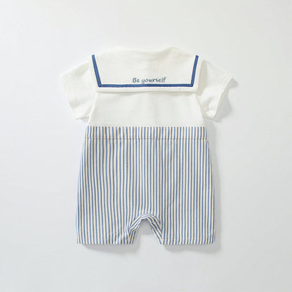 MyKids-USA® Baby Boys Short Sleeves Cute Striped Pattern Navy Style Rompers