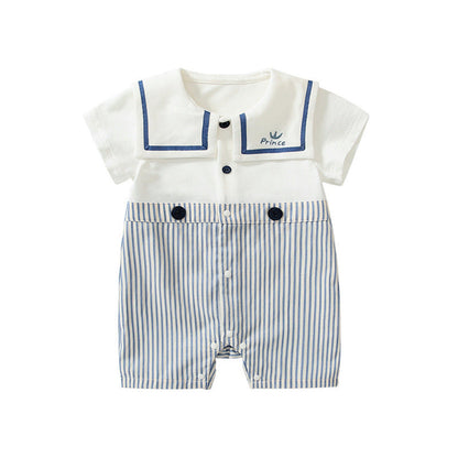 MyKids-USA® Baby Boys Short Sleeves Cute Striped Pattern Navy Style Rompers