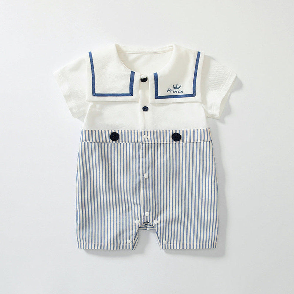 MyKids-USA® Baby Boys Short Sleeves Cute Striped Pattern Navy Style Rompers