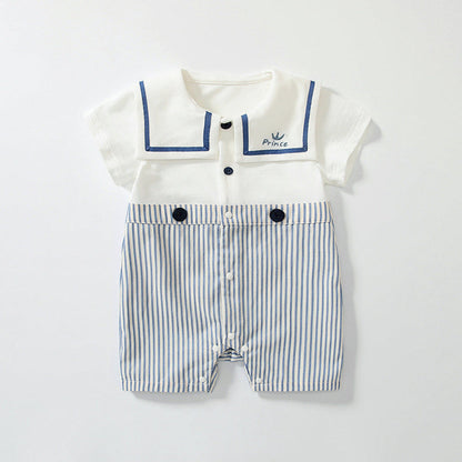 MyKids-USA® Baby Boys Short Sleeves Cute Striped Pattern Navy Style Rompers