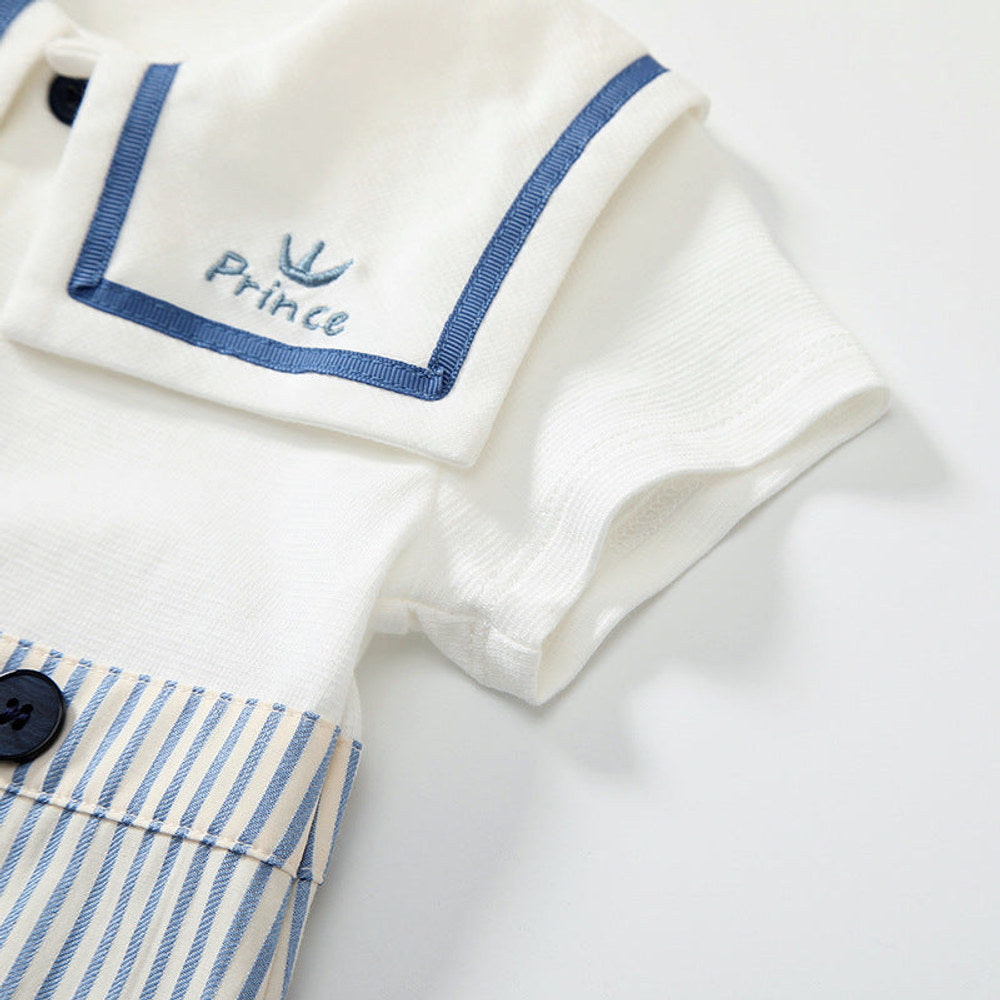 MyKids-USA® Baby Boys Short Sleeves Cute Striped Pattern Navy Style Rompers