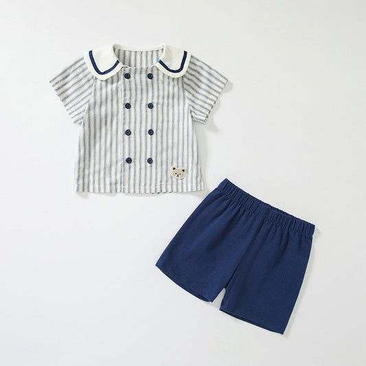 MyKids-USA® Baby Kids Striped Pattern Top and Blue Shorts Clothing Set for Boys