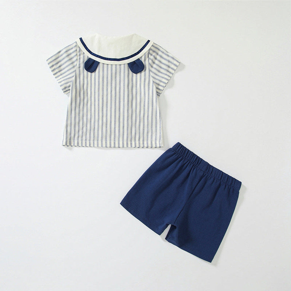 MyKids-USA® Baby Kids Striped Pattern Top and Blue Shorts Clothing Set for Boys