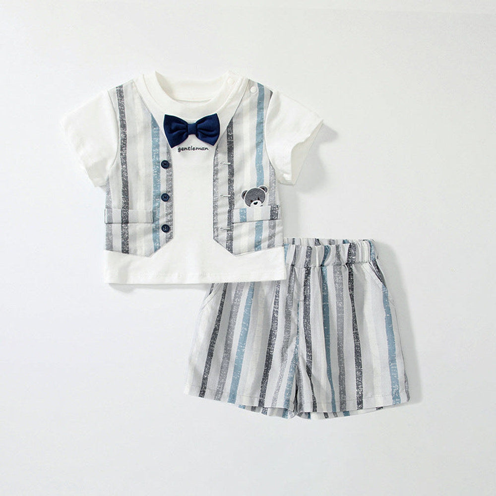 MyKids-USA® Baby Kids Striped Vest Pattern T-shirt and Shorts Clothing Set for Boys