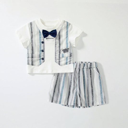 MyKids-USA® Baby Kids Striped Vest Pattern T-shirt and Shorts Clothing Set for Boys