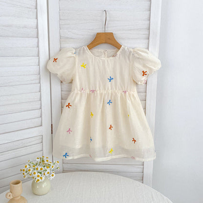 MyKids-USA® Baby Kids Girls Butterfly Bows Pattern Short Sleeves Crew Neck bodysuit or Girls’ Dress – Princess Sister Matching