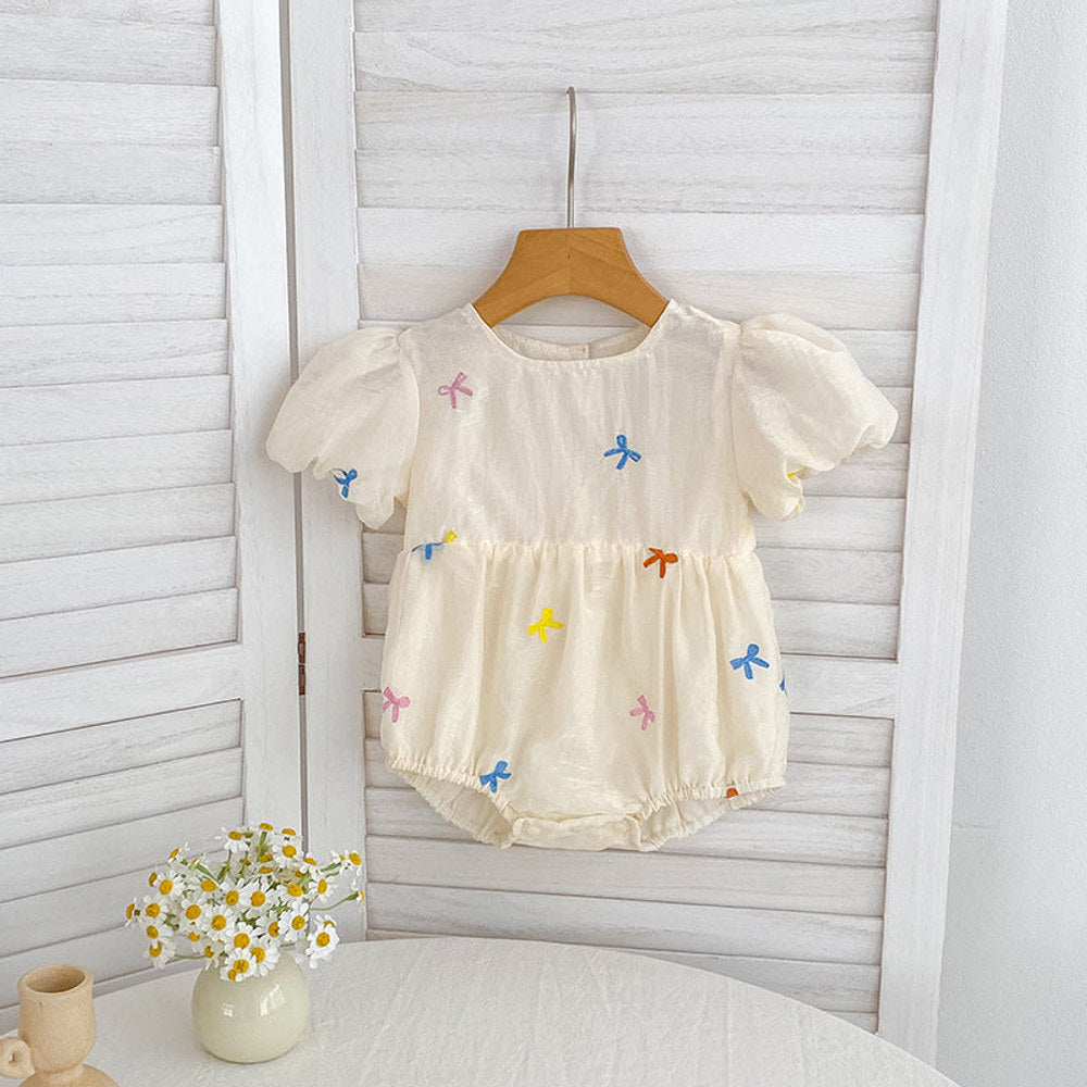 MyKids-USA® Baby Kids Girls Butterfly Bows Pattern Short Sleeves Crew Neck bodysuit or Girls’ Dress – Princess Sister Matching
