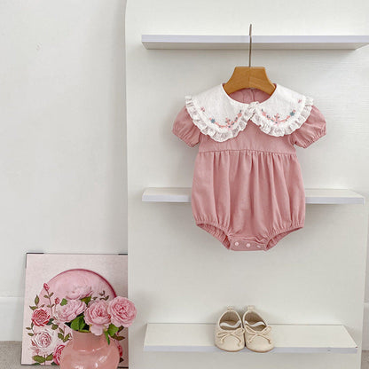 MyKids-USA® Baby Girls French-style Flowers Embroidery Pattern Short-sleeved bodysuit or Dress – Princess Sister Matching
