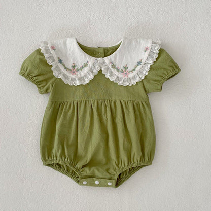 MyKids-USA® Baby Girls French-style Flowers Embroidery Pattern Short-sleeved bodysuit or Dress – Princess Sister Matching