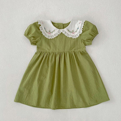 MyKids-USA® Baby Girls French-style Flowers Embroidery Pattern Short-sleeved bodysuit or Dress – Princess Sister Matching
