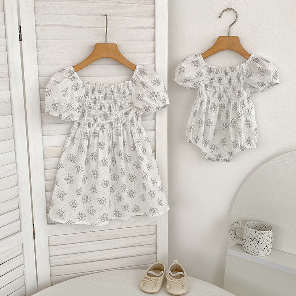 MyKids-USA® Baby Girls French-style Flowers Pattern Short-sleeved bodysuit or Dress – Princess Sister Matching