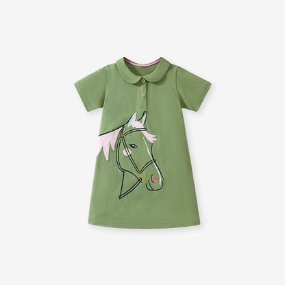 MyKids-USA® Horse Cartoon Pattern Short Sleeves Dress for Stylish Girls