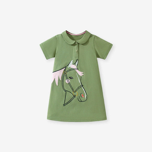 MyKids-USA® Summer Arrival Horse Cartoon Pattern Short Sleeves Dress for Stylish Girls