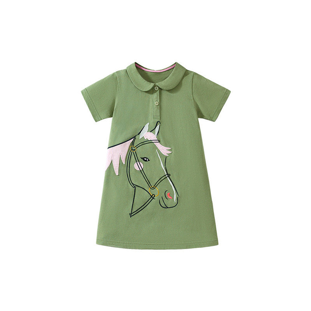 MyKids-USA® Horse Cartoon Pattern Short Sleeves Dress for Stylish Girls