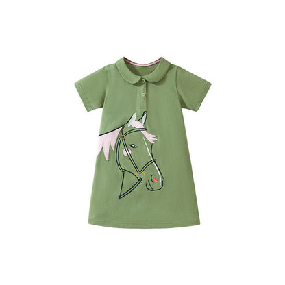 MyKids-USA® Horse Cartoon Pattern Short Sleeves Dress for Stylish Girls