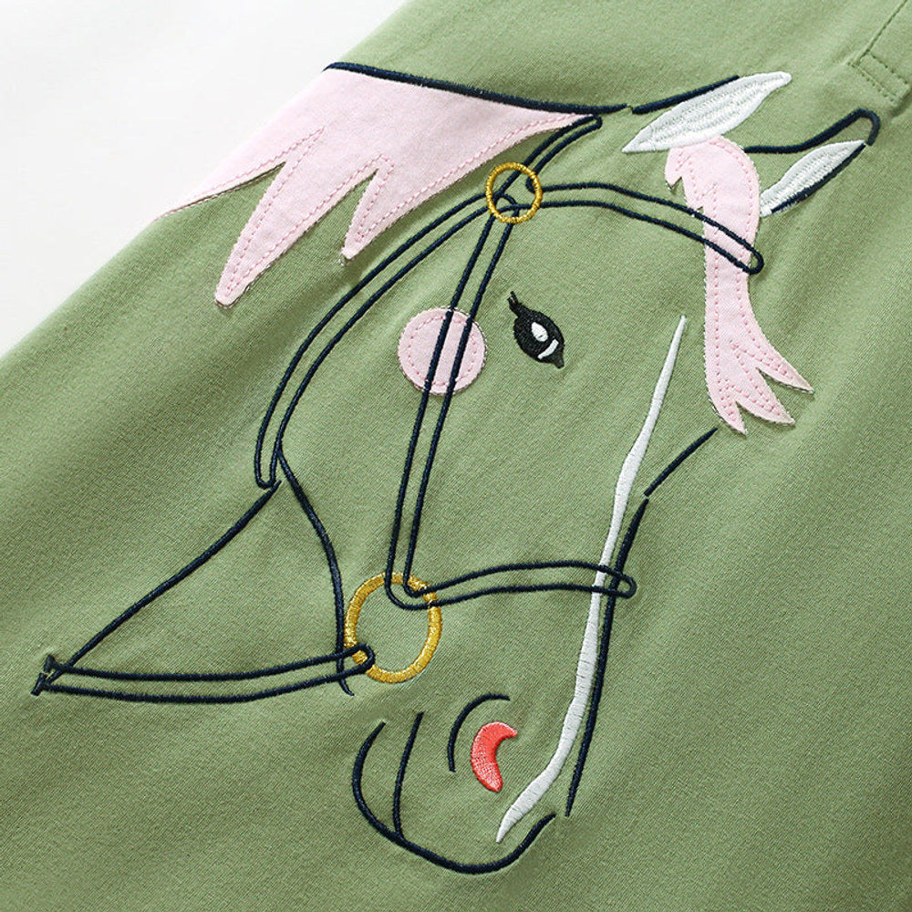 MyKids-USA® Horse Cartoon Pattern Short Sleeves Dress for Stylish Girls