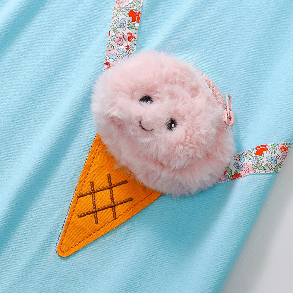 MyKids-USA® Ice-Cream Cartoon Pattern Short Sleeves Dress for Stylish Girls