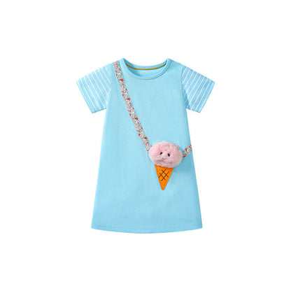 MyKids-USA® Ice-Cream Cartoon Pattern Short Sleeves Dress for Stylish Girls