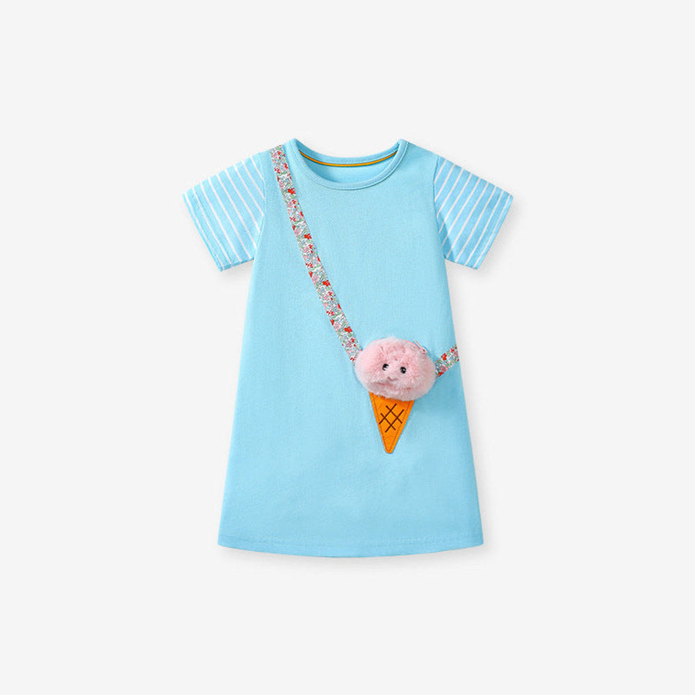 MyKids-USA® Ice-Cream Cartoon Pattern Short Sleeves Dress for Stylish Girls