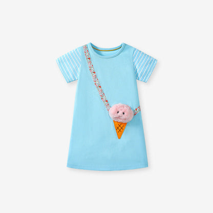 MyKids-USA® Ice-Cream Cartoon Pattern Short Sleeves Dress for Stylish Girls