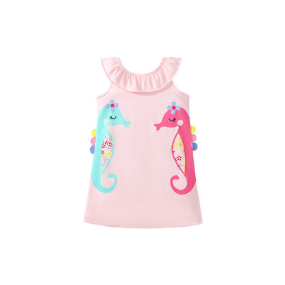 MyKids-USA® Seahorse Cartoon Pattern Sleeveless Dress for Stylish Girls