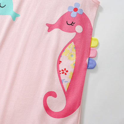MyKids-USA® Seahorse Cartoon Pattern Sleeveless Dress for Stylish Girls