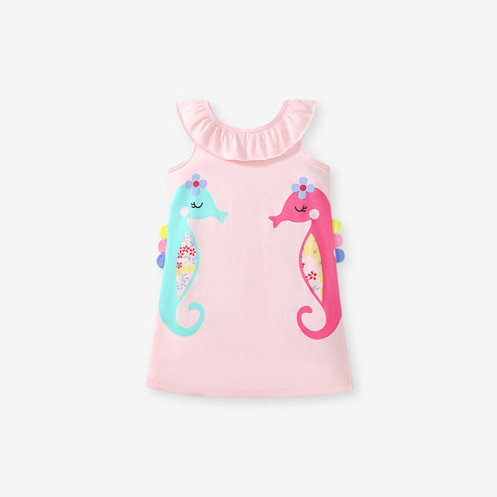MyKids-USA® Seahorse Cartoon Pattern Sleeveless Dress for Stylish Girls
