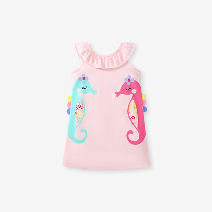 MyKids-USA® Seahorse Cartoon Pattern Sleeveless Dress for Stylish Girls
