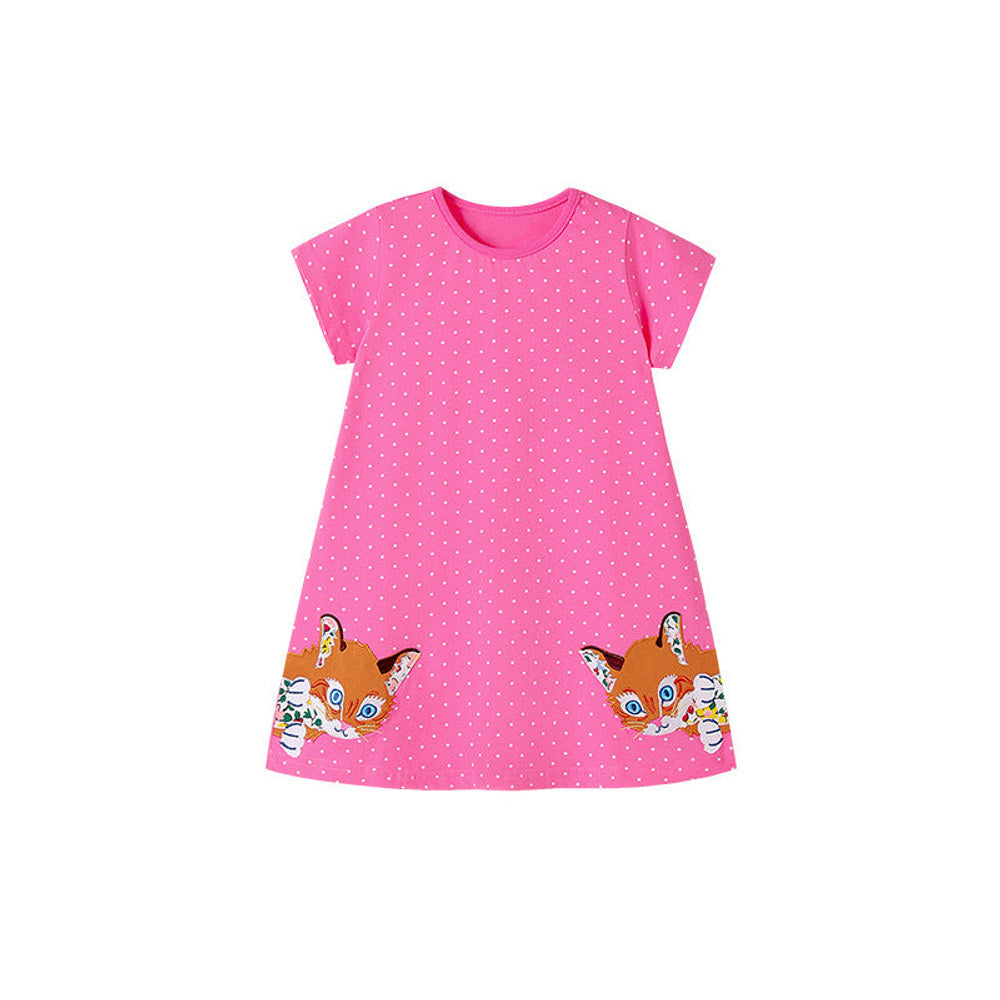 MyKids-USA® Animals and Dots Pattern Short Sleeves Dress for Stylish Girls