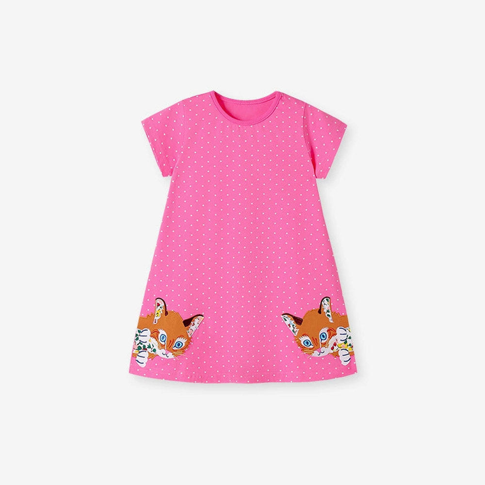 MyKids-USA® Animals and Dots Pattern Short Sleeves Dress for Stylish Girls