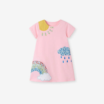 MyKids-USA® Summer  Arrival Weather Elements Pattern Short Sleeves Dress for Stylish Girls