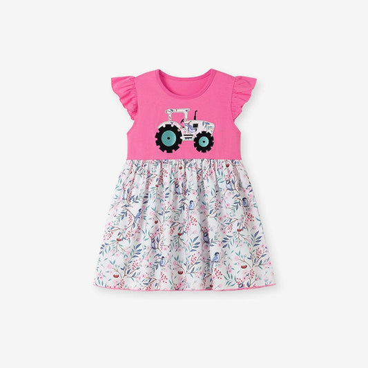 MyKids-USA® Summer Arrival Floral Pattern Short Sleeves Color Patchwork Dress for Stylish Girls
