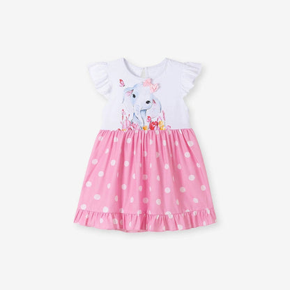 MyKids-USA® Elephant Cartoon Pattern Fly Sleeves Color Patchwork Dress for Stylish Girls