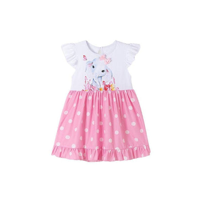 MyKids-USA® Elephant Cartoon Pattern Fly Sleeves Color Patchwork Dress for Stylish Girls