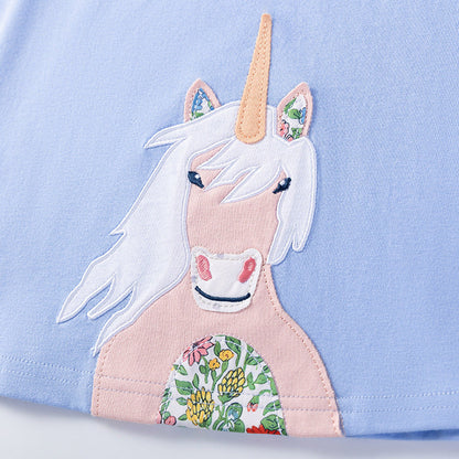MyKids-USA® Unicorn Cartoon Pattern Short Sleeves Dress for Stylish Girls