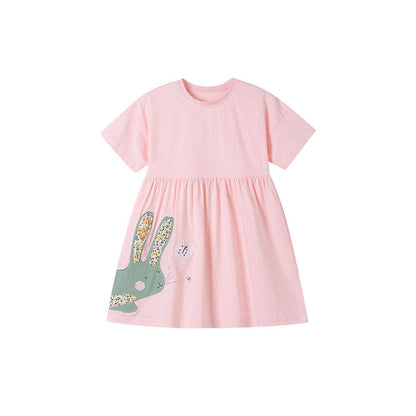 MyKids-USA® Rabbit Cartoon Pattern Short Sleeves Dress for Stylish Girls