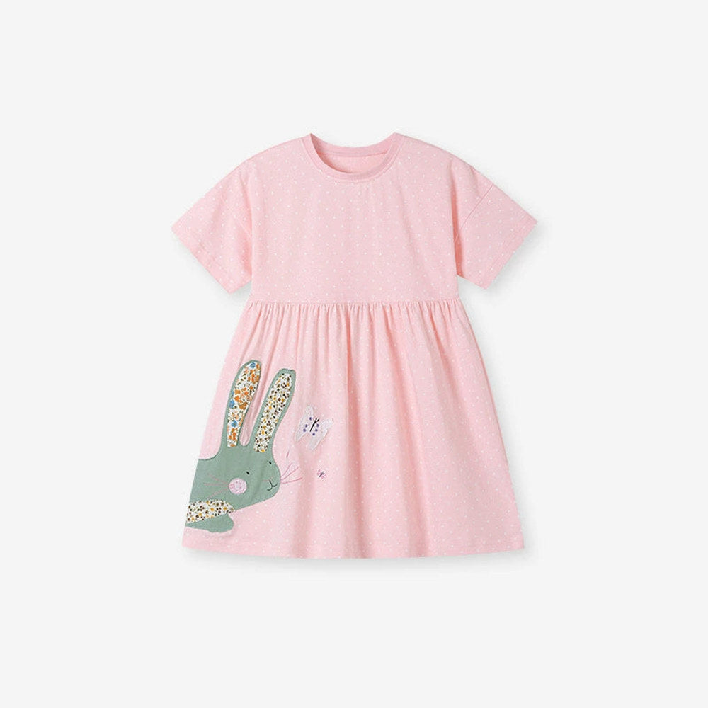 MyKids-USA® Rabbit Cartoon Pattern Short Sleeves Dress for Stylish Girls