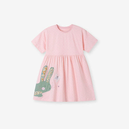 MyKids-USA® Rabbit Cartoon Pattern Short Sleeves Dress for Stylish Girls