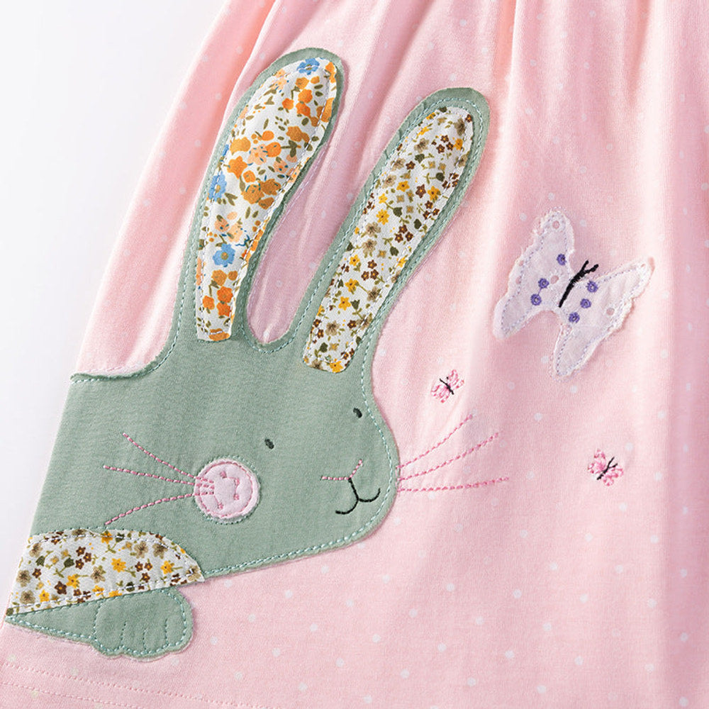 MyKids-USA® Rabbit Cartoon Pattern Short Sleeves Dress for Stylish Girls