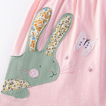 MyKids-USA® Rabbit Cartoon Pattern Short Sleeves Dress for Stylish Girls