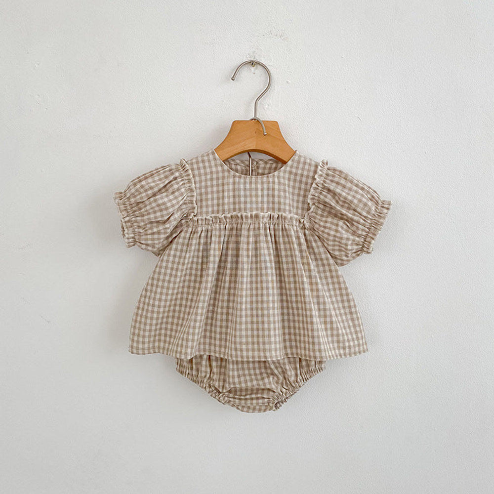 MyKids-USA® Baby Kids Girls Flowers/Plaid Pattern Short Sleeves Top and Shorts Clothing Set