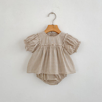 MyKids-USA® Baby Kids Girls Flowers/Plaid Pattern Short Sleeves Top and Shorts Clothing Set